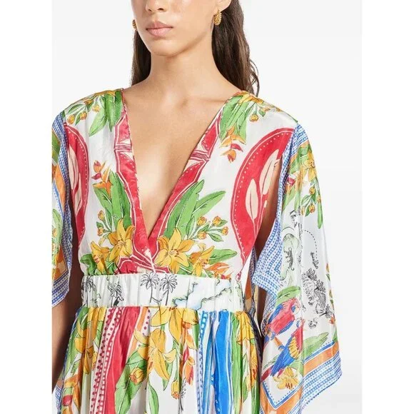 FARM RIO Women's Off-White Tropical Destination Kimono Sleeve Midi Dress Size M - Picture 3 of 10
